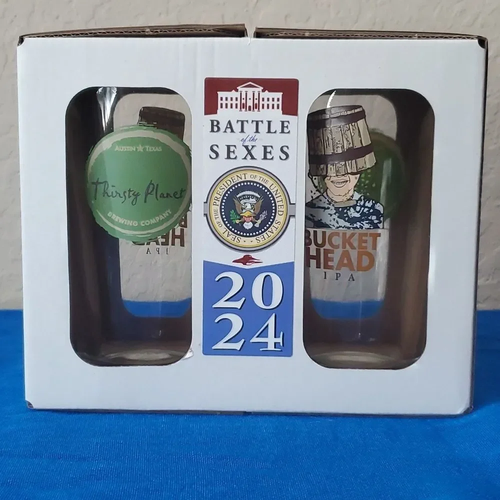 Thirsty Planet Brewing Bucket Head IPA Pint Glasses Set of 2 Austin Texas Beer